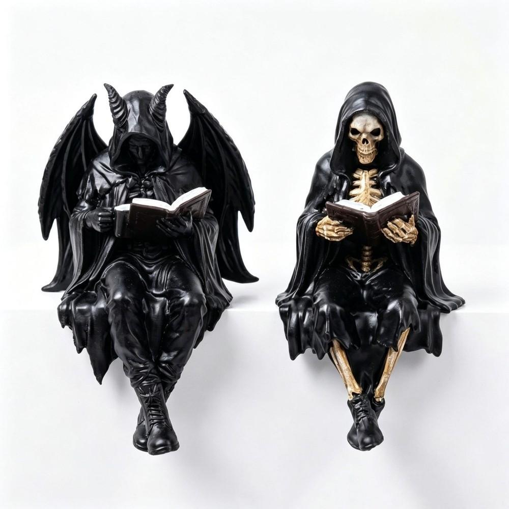 Wizard Skeleton Figurine Halloween Desktop Ornaments Reading Men Statue Collectible Figurine