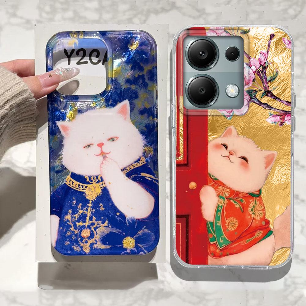 Счастливый Милый Кот Цветок Ретро Чехол для Телефона для Xiaomi Redmi Note 14 13 12 11 11S 10 10S 8 9 Pro 9C 13C 14C A3 A4 A3X 9C A1 A2 Чехол