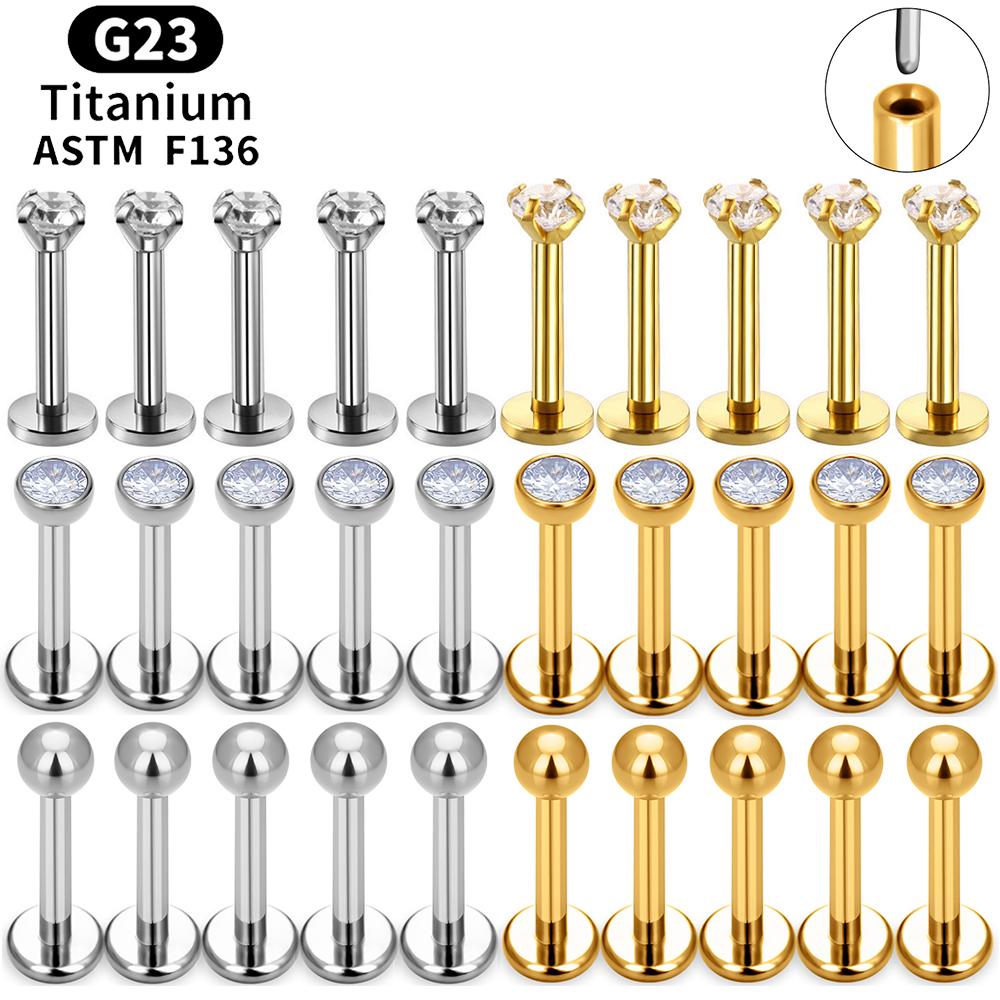 10 ШТ. ASTM F136 G23 Титановый Пирсинг Лабрет Кольцо для Губ Штифт Серьга Цирконий Ухо Козелок Хрящ Хеликс Дайт Пирс Украшение 16/18/20g