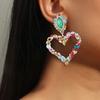 1 пара женских висячих сережек с большим полым сердцем, цветной декор из страз, преувеличенные серьги для вечеринок, клубов, свиданий, висячие серьги, украшения для ушей