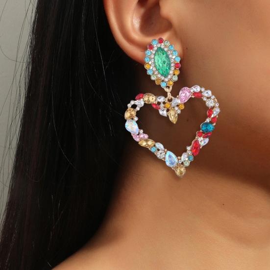 1 пара женских висячих сережек с большим полым сердцем, цветной декор из страз, преувеличенные серьги для вечеринок, клубов, свиданий, висячие серьги, украшения для ушей
