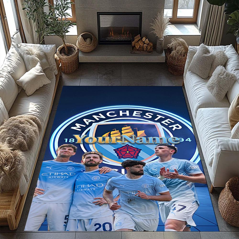 Manchester City Customizable Name Carpet Design for Dining Room Bedrooms Hallway Outdoor Anti-slip Rug Anime Office Decor Wedding Party Gift