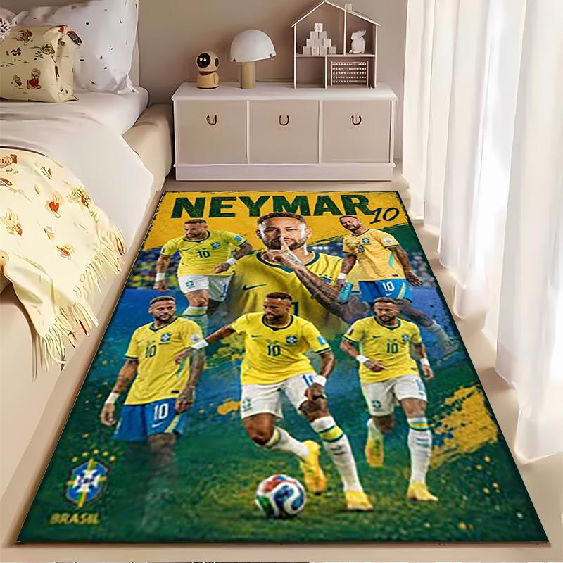 Sports Area Rug, Neymar Jr Brazil 10 Yellow Group Poster, Fan Cave Decor, Non-Slip Mat