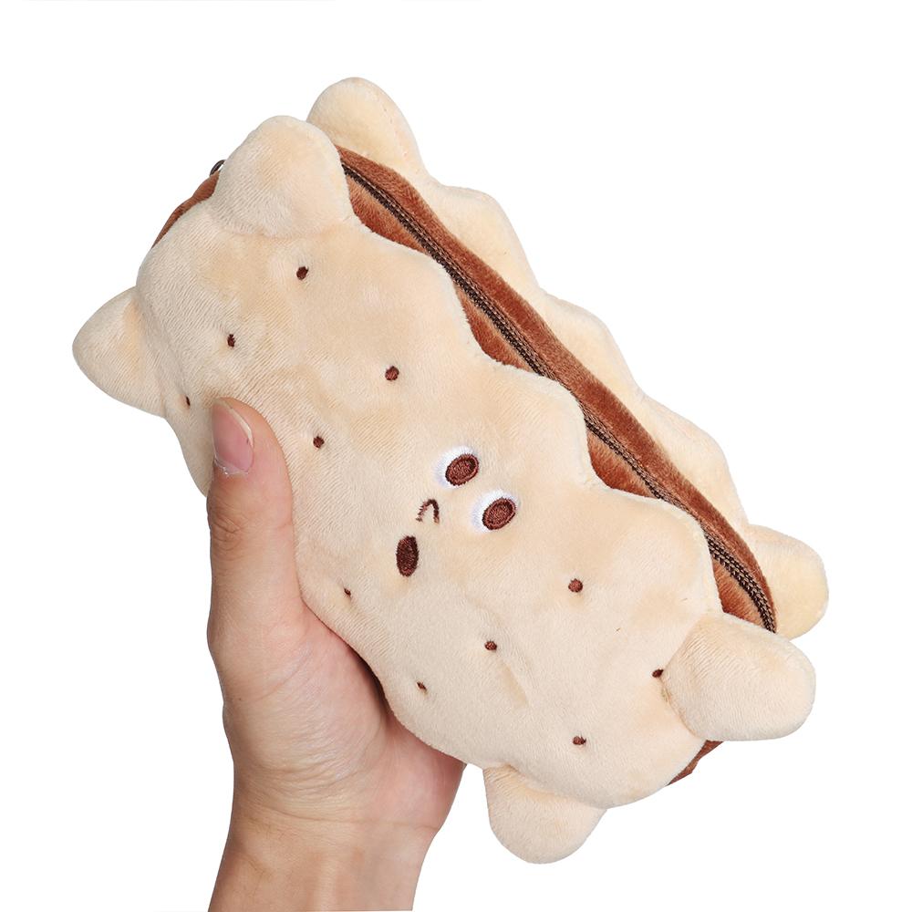 Funny Sandwich Style Plush Biscuit Shape Pen Storage Student Supplies Pencil Case Stationery Bag