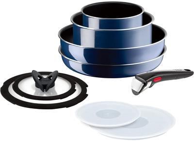 Tefal Набор кастрюль и сковородок со съемными ручками для газовых плит, не содержащих вредных веществ, таких как Neo Royal Blue, синий L43792, набор из 9 предметов, всего,