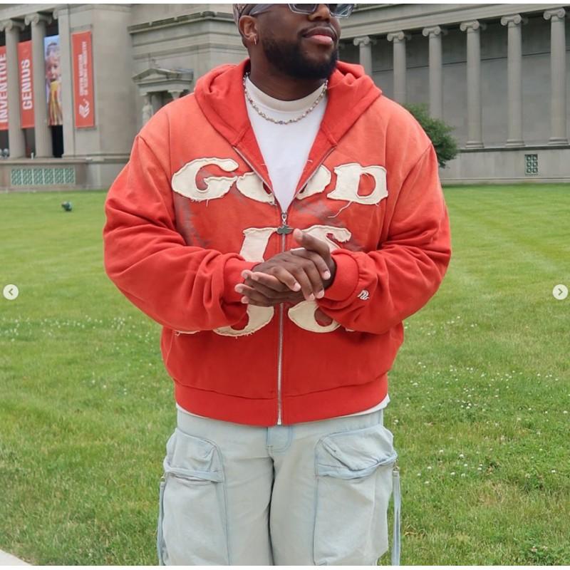 Unisex Oversized Hooded Zip-Up Sweatshirt With Embroidered Letter Patch Streetwear Casual Fall Top