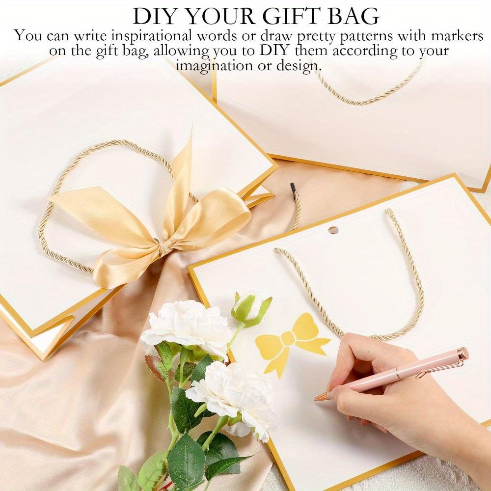10pcs Elegant Gift Bags with Golden Bow Ribbon and Handles Gift Bags Gift Packing Bag for Wedding Birthday Housewarming Gifts White with Golden Border