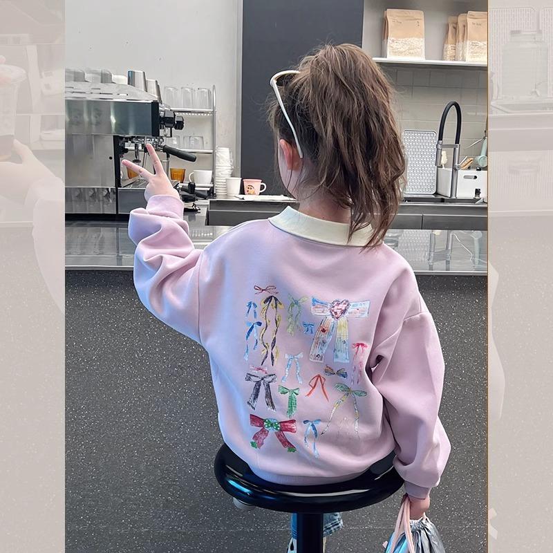 Girls Korean Collar Sweatshirt Spring Autumn Fashionable Long Sleeve Top Big Kids Chic Casual Shirt