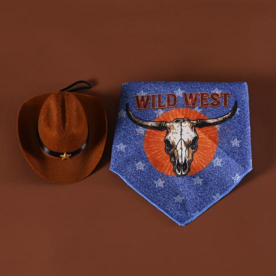 Yousheng Pet Cowboy Costume Dog Cowboy Hat And Bandana Scarf Set Pet Halloween Christmas Party Cosplay Accessories for Cats Small Medium Dogs
