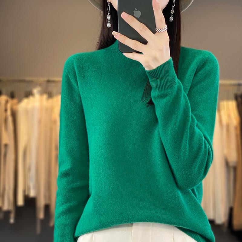 Women's Pure Wool Half-High Neck Sweater - Loose Fit Knitwear for Autumn and Winter