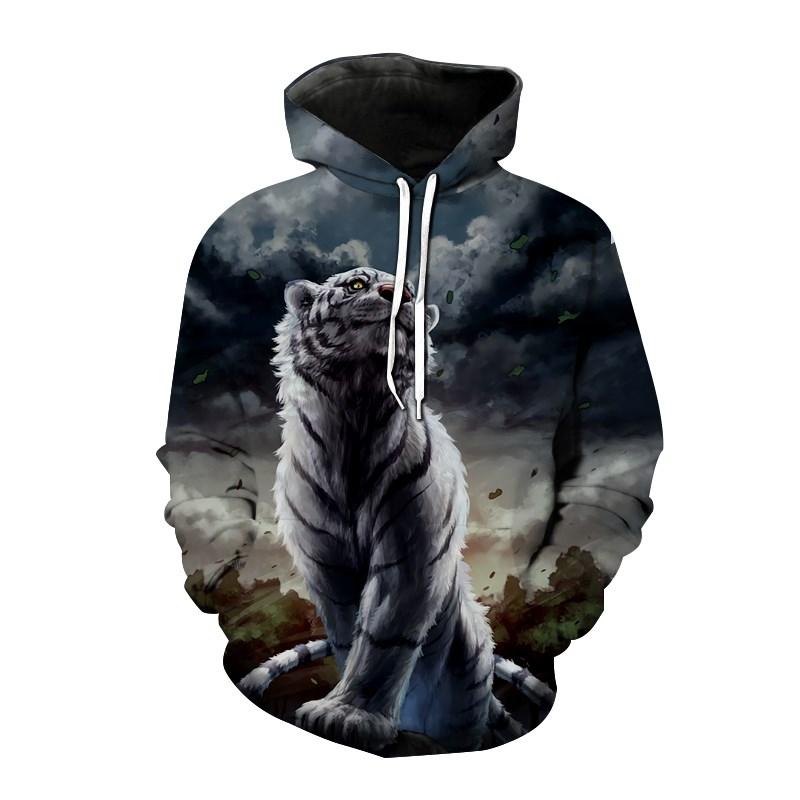 3D-принт Wise Tiger Graphic Hoodies For Men Long Sleeve Pullover Hooded Sweatshirts Men's Loose Oversize Sport Hoodies Tops