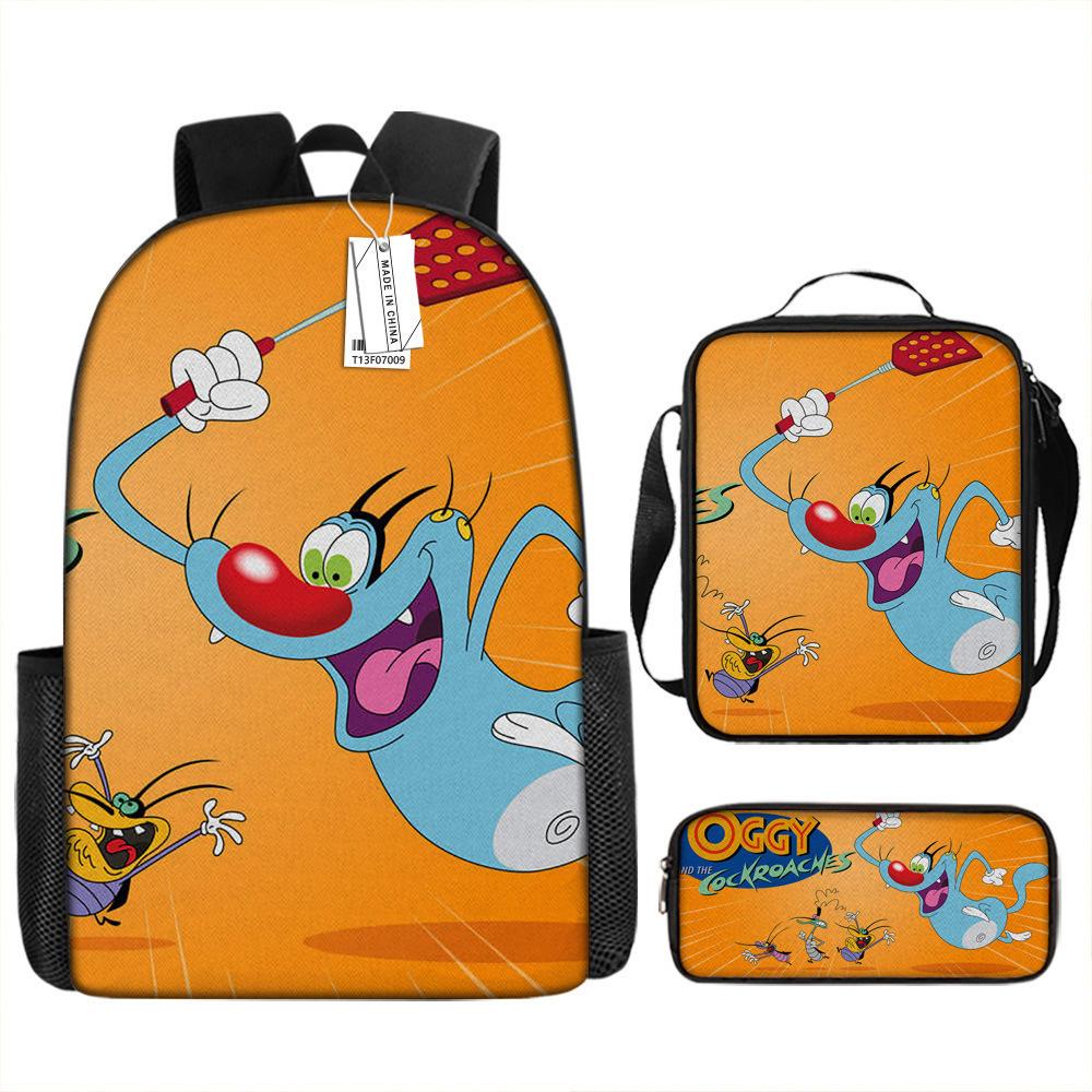 Fat Cat vs Three Little Strong Cartoon Backpack Set Large Capacity School Bag for Students Lightweight Durable