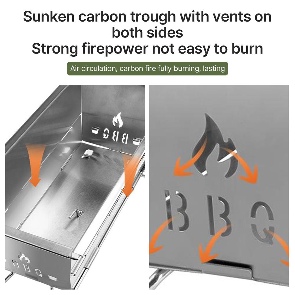 Портативный кемпинговый гриль-барбекю Раскладывается и используется без инструментов, складной, из нержавеющей стали, древесный уголь