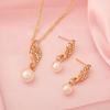 2Pcs/Set Women Jewelry Set Imitation Pearl Rhinestones Inlaid Necklace Drop Earrings Set Wedding Accessories
