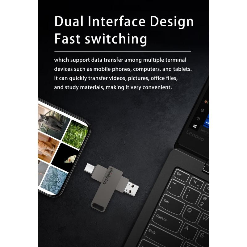 Флэш-накопитель Lenovo-USB Type-C Dual USB A Plus USB C OTG для Android-смартфонов, планшетов и ноутбуков 2-в-1 MU110