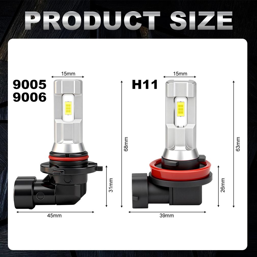 2 шт. H11 H8 H9 Светодиодные лампы для противотуманных фар и ДХО 9005 HB3 9006 HB4 Светодиодные чипы CSP Противотуманные фары Дневные ходовые огни 6000K Белый Суперяркая лампа