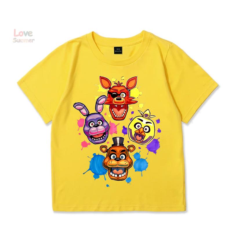 Детская футболка унисекс FNAF At Freddys для мальчиков и девочек Повседневная с круглым вырезом с коротким рукавом Эластичный крой Идеально подходит для повседневной носки детьми