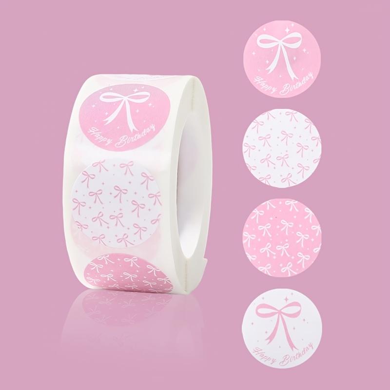 500pcs Pink and White Birthday Party Stickers - Elegant Bow design with Happy Birthday text, for Gift Wrapping, Scrapbooking