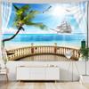 Scenery Tapestry Hanging On the Wall Outside the Window with Bohemian Style Curtains and Mandala Room Decoration Tapestry
