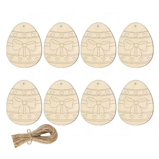 8 шт. Деревянное пасхальное яйцо Подвесное украшение Ручная работа Детское DIY Раскрашивание Незаконченное яйцо Украшение Праздничная вечеринка Декор Подвеска