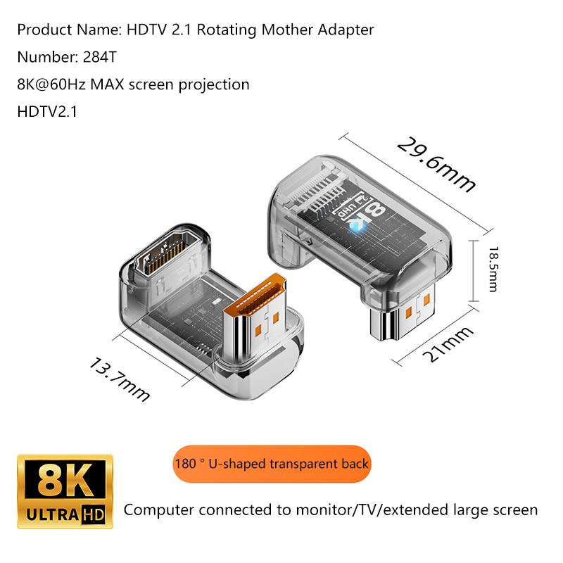 HOT! 2.1 Male To Female Adapter 8K@60Hz Male To Female Connector Up Down Angle 90 270 360 Degree For HDMI Cable PC Laptop HDTV