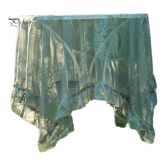 Retro Table Cloth See-through Hollow Out Lace Romantic Style Round Shape Ruffle Floral Embroidery Table Protection Banquets Party Decoration