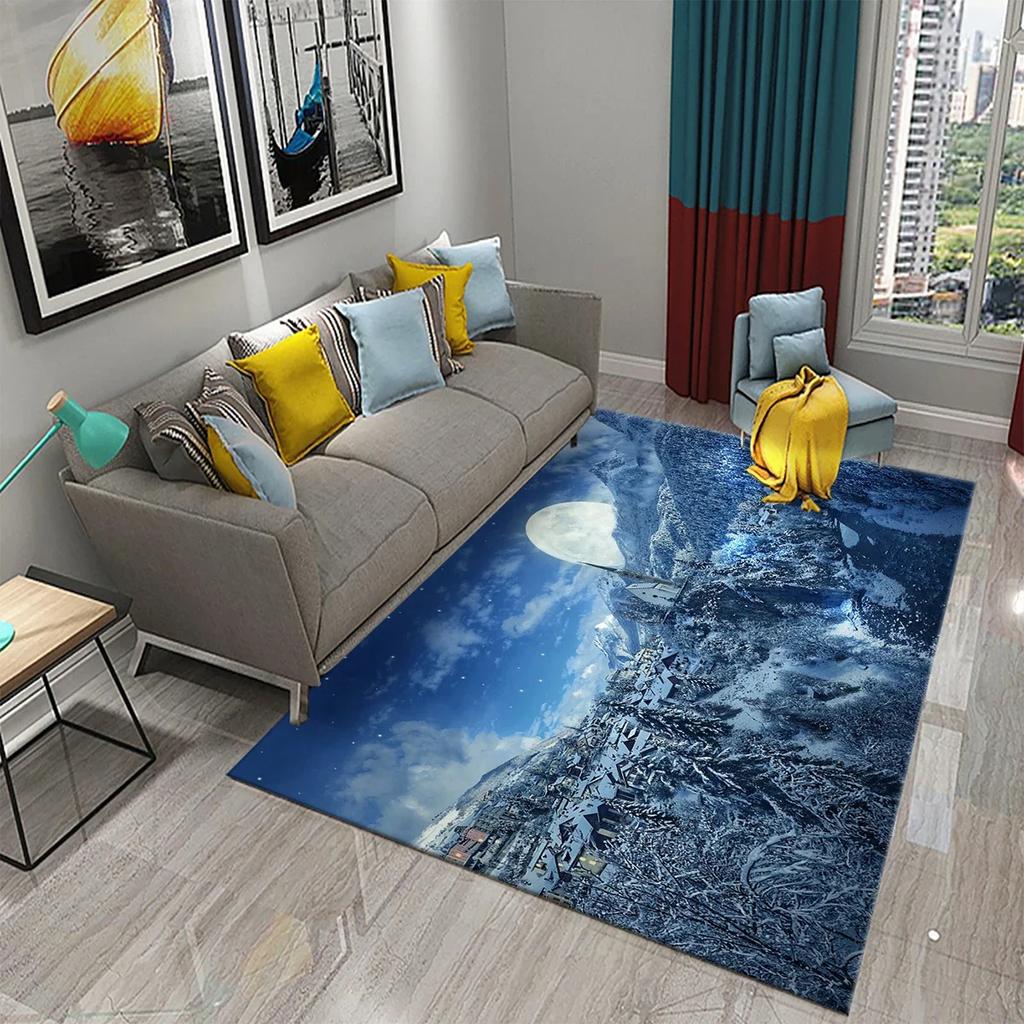 3D Moon Carpet Flower View Mat for Kitchen Bathroom Toilet Non-slip Carpet Living Room Sofa Floor Carpet Home Bedroom Decor Rug