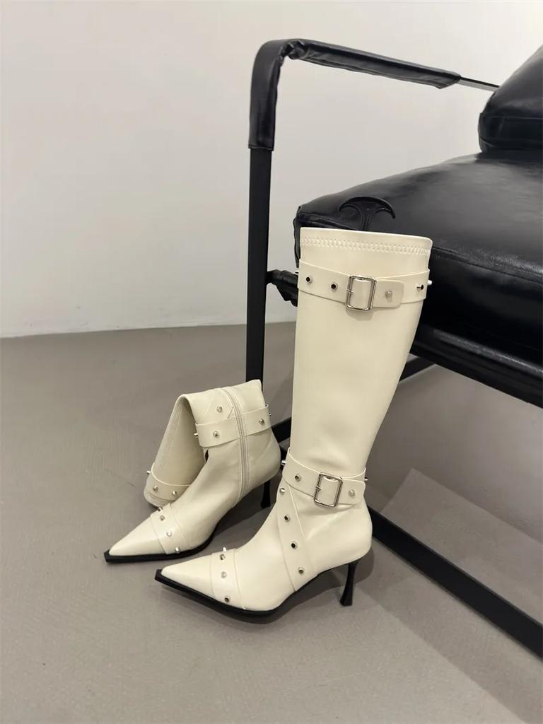 New Style Thin High Heel Women Boots Pointed Toe Women's High Tube Thinner-looked High Heel Long Boots Zip Boots