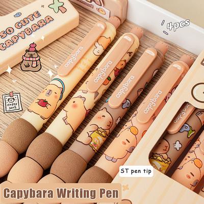 4 шт. мультяшные милые стираемые гелевые ручки Capybara Kawaii быстросохнущие пишущие гладкие элегантные нейтральные ручки эстетические канцелярские принадлежности