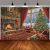 2D Warm Christmas Fireplace Backdrop Cozy Home Photography Background