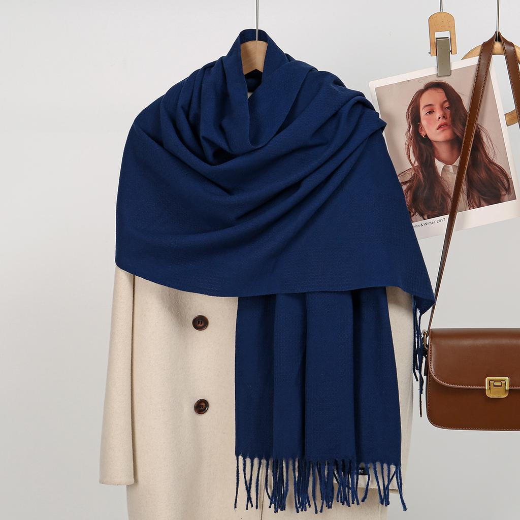 Solid Color Cashmere Hijab Tassel Scarf Islam Hijabs Women's Turbans Head Wrap Warm Winter Scarf Accessory