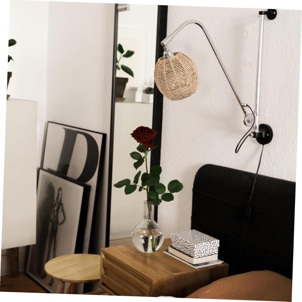 Rattan Lamp Shade Small Boho Shades Replacement - Pendant Sconce Shade Ceiling Fan Light Covers Round Woven Lampshade for Floor Lamps Pendant Light