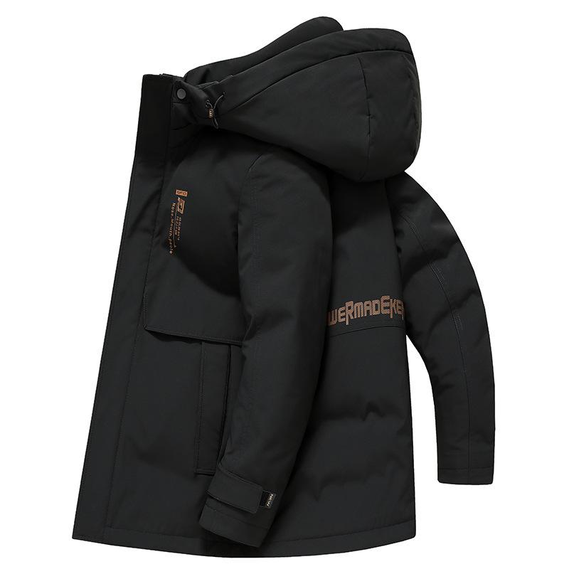 Мужская зимняя куртка средней и длинной длины со съемным капюшоном для мужчин среднего возраста. Мужская одежда.