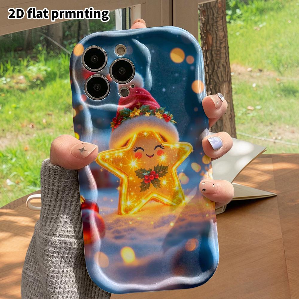 Phone case: 2D flat design suitable for iPhone 18 17 16 15 14 13 Pro protective case, Christmas stars, perfect holiday gift for Christmas and Hallowee