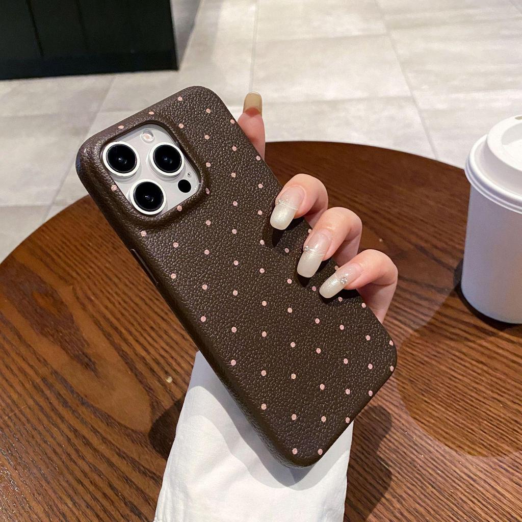Polka Dot Leather Texture Full Coverage Soft Shell Case for iPhone 12/13/15/16 Pro/Max
