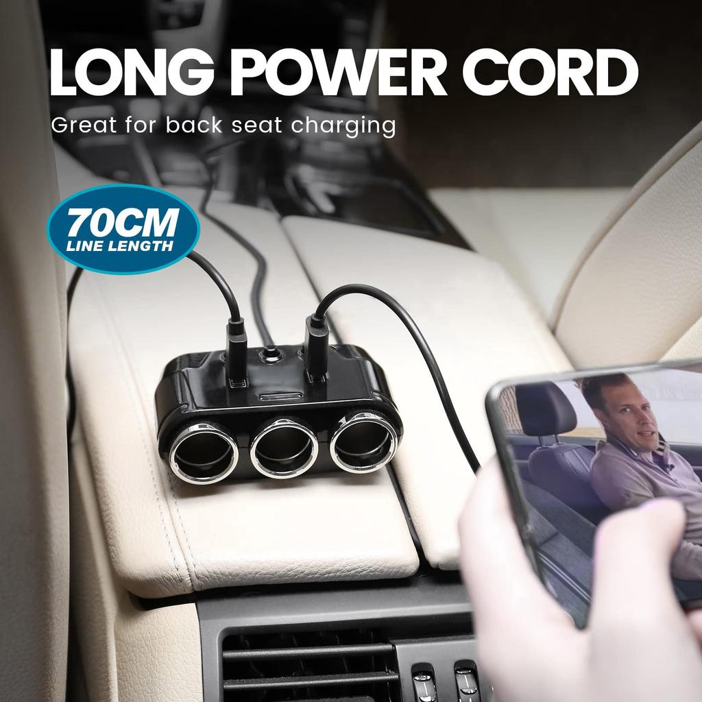 Car Charger With Three-in-one Lighter, High-power Mobile Phone Fast Charger, And One-in-two Car Charger Adapter