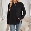Autumn Women's Wave Stripe Loose Casual Long Sleeve Slit Plus Size Sweatshirt