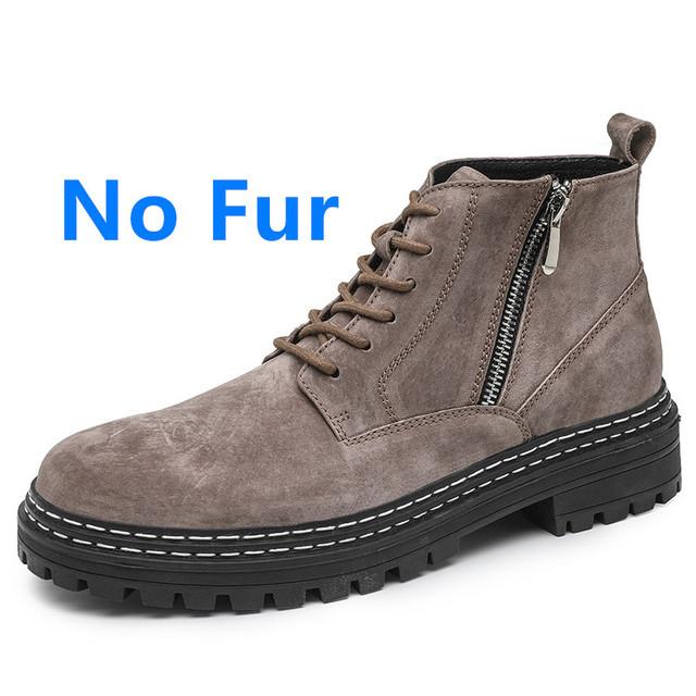 Fashion Cow Leather Suede Men Shoes Autumn Winter Casual Ankle Boots Outdoor Warm Snow Boots Lace -Up Zip Shoes Motorcycle Boots