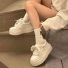 2025 New Female Explosion Spring and Autumn Thick Sole Inner Height Increase Muffin Bottom Fashion Versatile Leisure Sports White Board Shoes