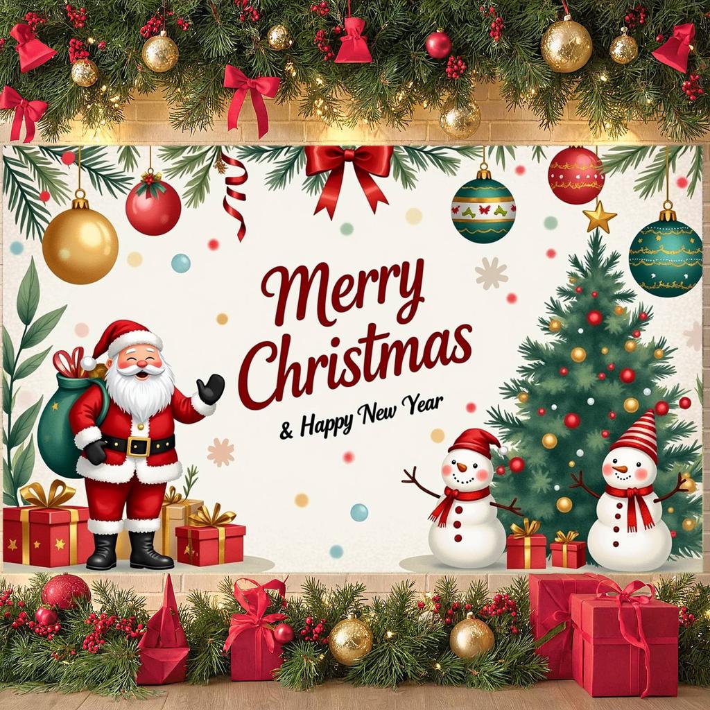 Holiday Banner Green Leaves Merry Christmas Banner Snowman Banner Christmas Theme For Indoor Event New Year Celebration Family