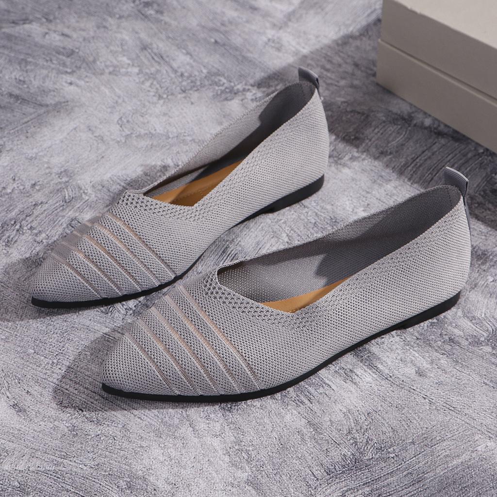 Новые модные женские туфли на плоской подошве с острым носком, однотонные трикотажные туфли без застежек, повседневные дышащие балетки для женщин, туфли на плоской подошве, женские мокасины