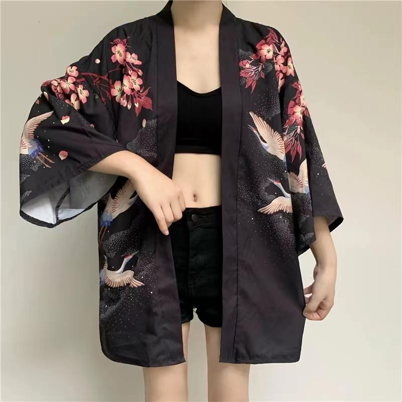 Новый японский кимоно Harajuku с цифровой печатью, пончо, пижамный кардиган