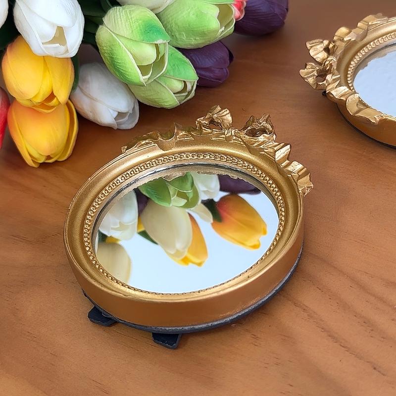 1PC Elegant Convenient Durable Gift Round Mirror Lightweight Sturdy Dressing Table Retro Decorative Mirror