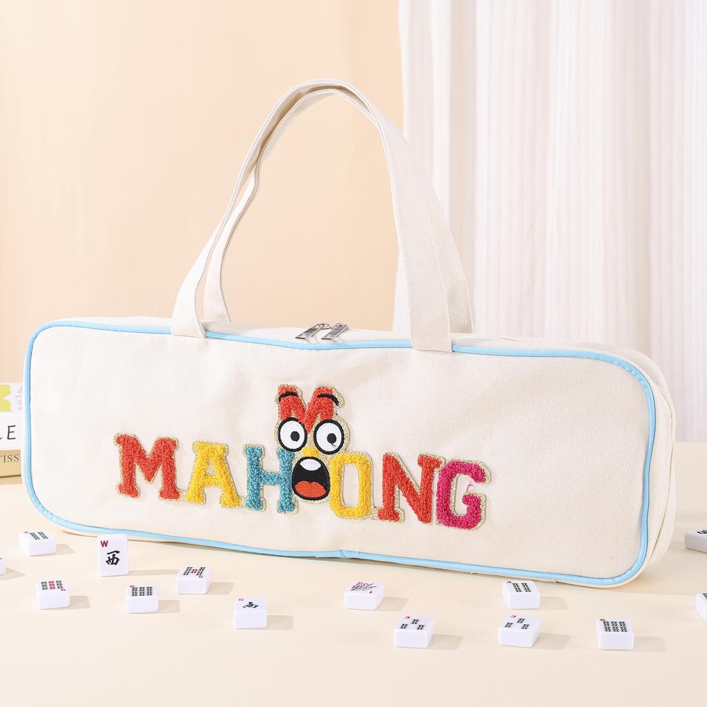 Canvas Large Capacity Mahjong Tile Bag with Zipper Mahjong Tile Storage Bag for Business Studio Home Travel Adults Teens