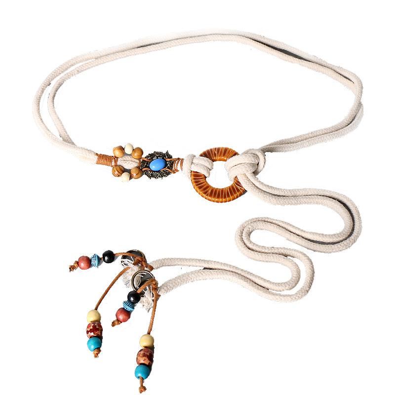 Boho Braided Waist Rope Ethnic Dress Decorative Thin Belt Knotted Tassel Waist Chain