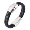 Black Leather Bracelet Men Stainless Steel Clasp Charm Bracelets Bangles Male Wrist Band Gift