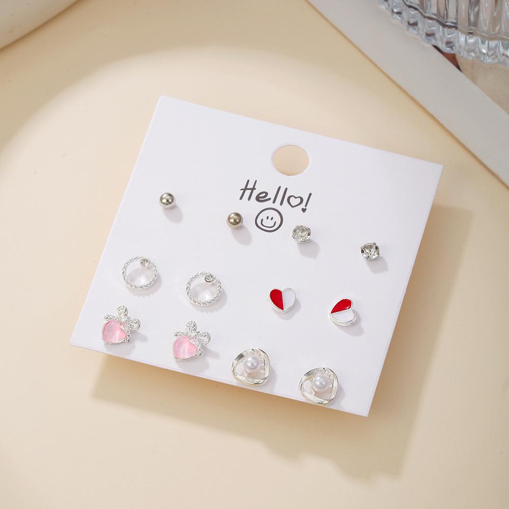 YANG&RH Fashion OL Pearl Heart-shaped Stud Earring Set E0111-1 Oil-Drip Metal Earrings Studs Niche and High-End