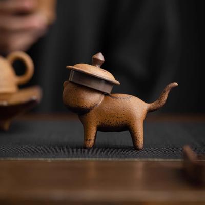 Винтажная Глазурованная Керамическая Фигурка Кошки для Чайной Церемонии Аксессуар для Набора Чая Ганфу Выращиваемое Украшение Подарок