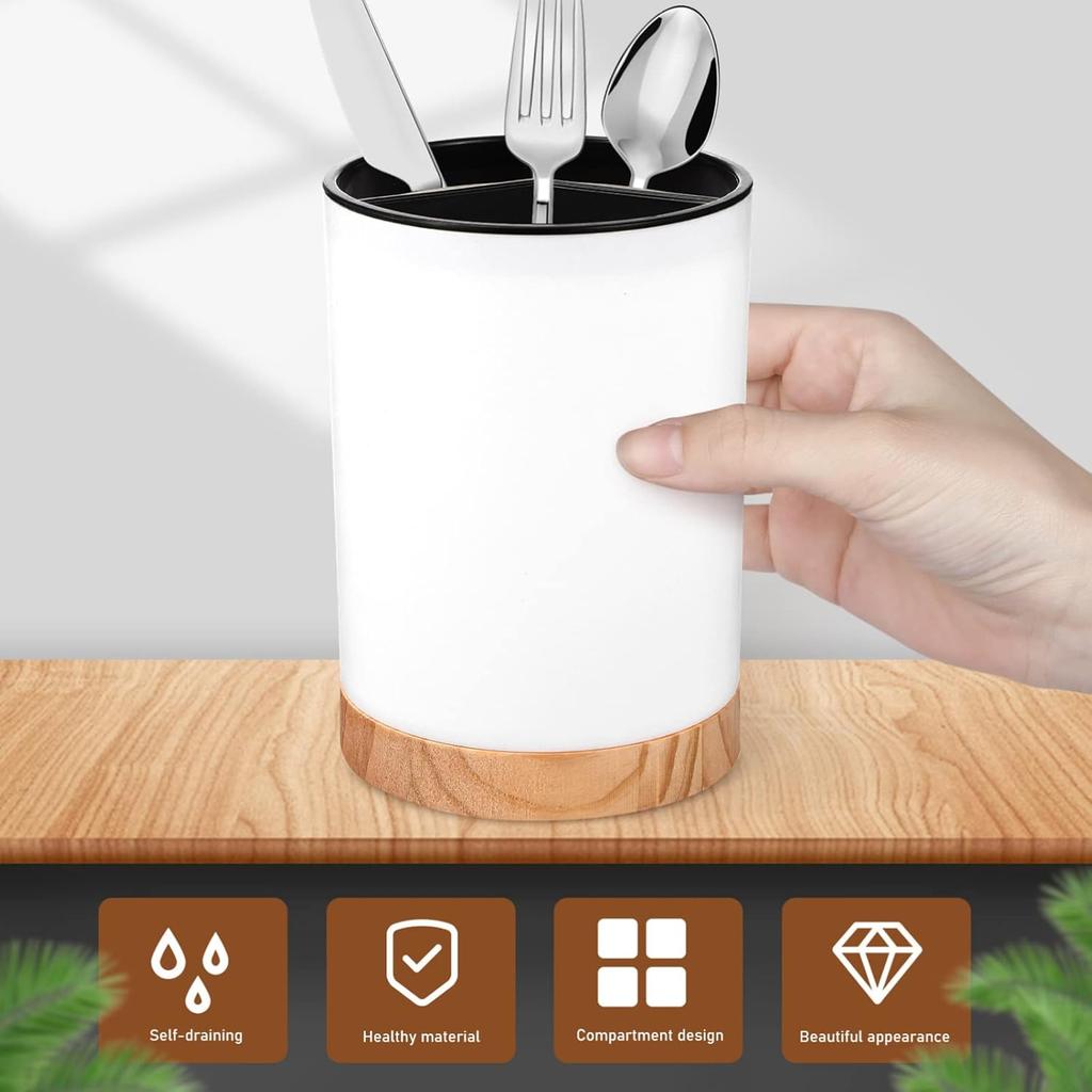 Kitchen Utensil Holder Countertop Multifunction Silverware Organizer Spoon Chopstick Holder Cutlery Storage Drainage Compartment