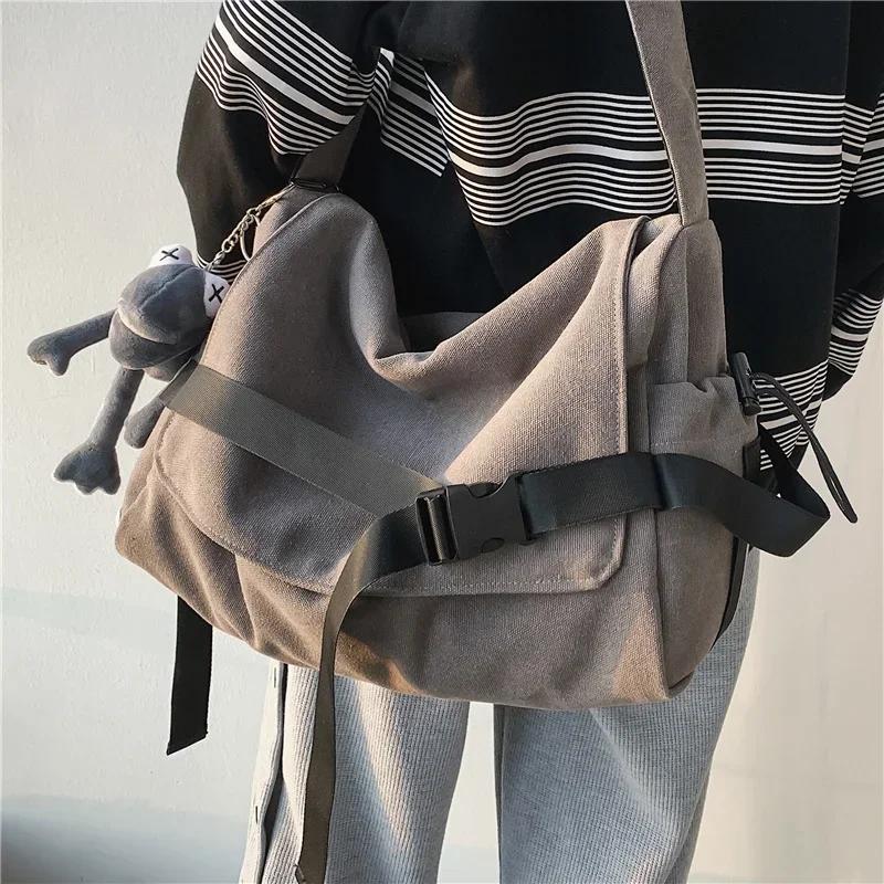 Canvas Messenger Bag Ladies Big Capacity Handbags Shoulder Bag Youth Girls Student School Bags Fashion Men Crossbody Bags